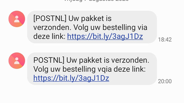 Een nep PostNL sms met een link naar een verdachte website